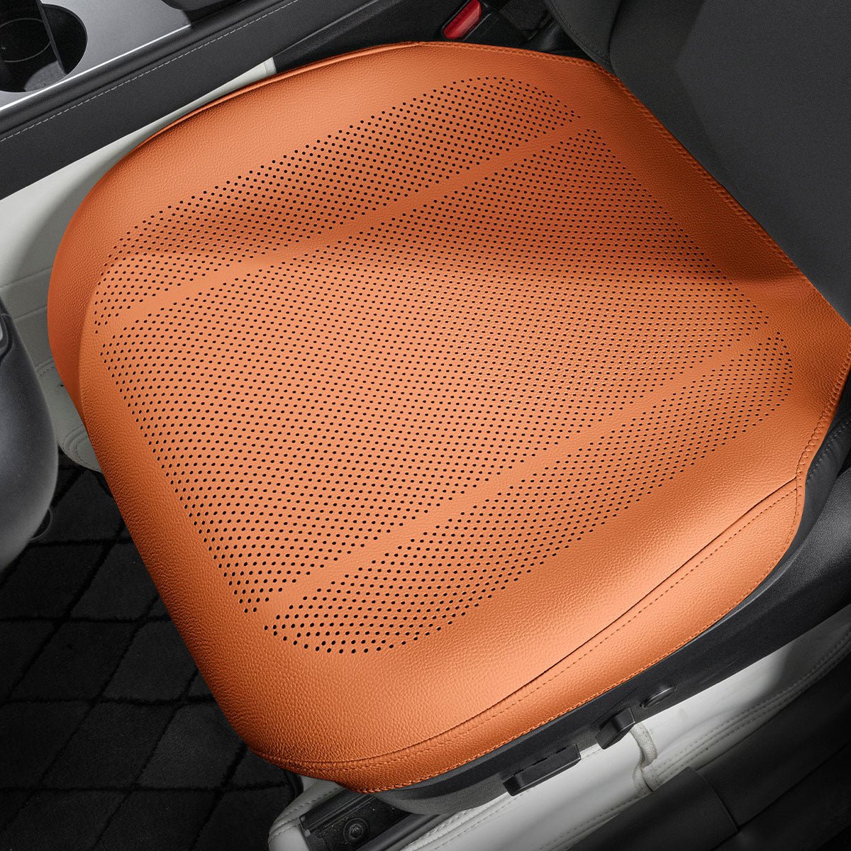 All-Wheather Nappa Leather Car Seat Covers for Tesla Model 3/Y/S/X Tesla Model 3 Y S X Front Row Seat Covers (1 Piece) Emma Orange