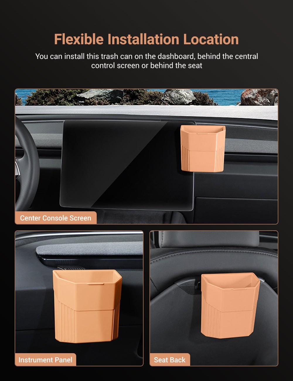 Central Screen/Seat/Dash Trash Can for Tesla Model 3 2023.11+ / Y 2025.03+