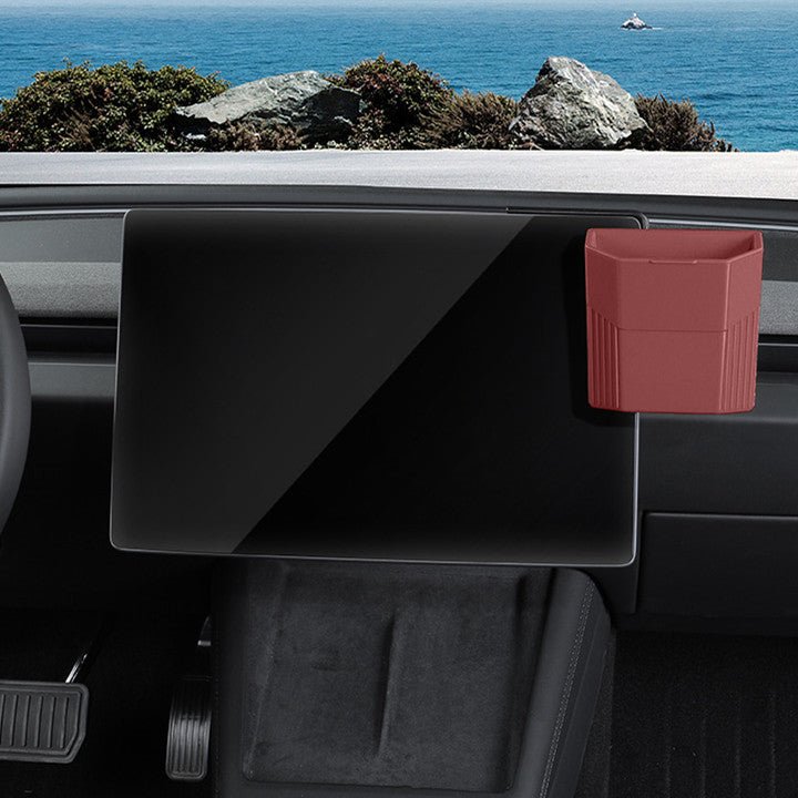 Central Screen/Seat/Dash Trash Can for Tesla Model 3 2023.11+ / Y 2025.03+ For Model 3 (2024-ON) & Model Y (2025.3-ON) Center Console Screen Wine Red