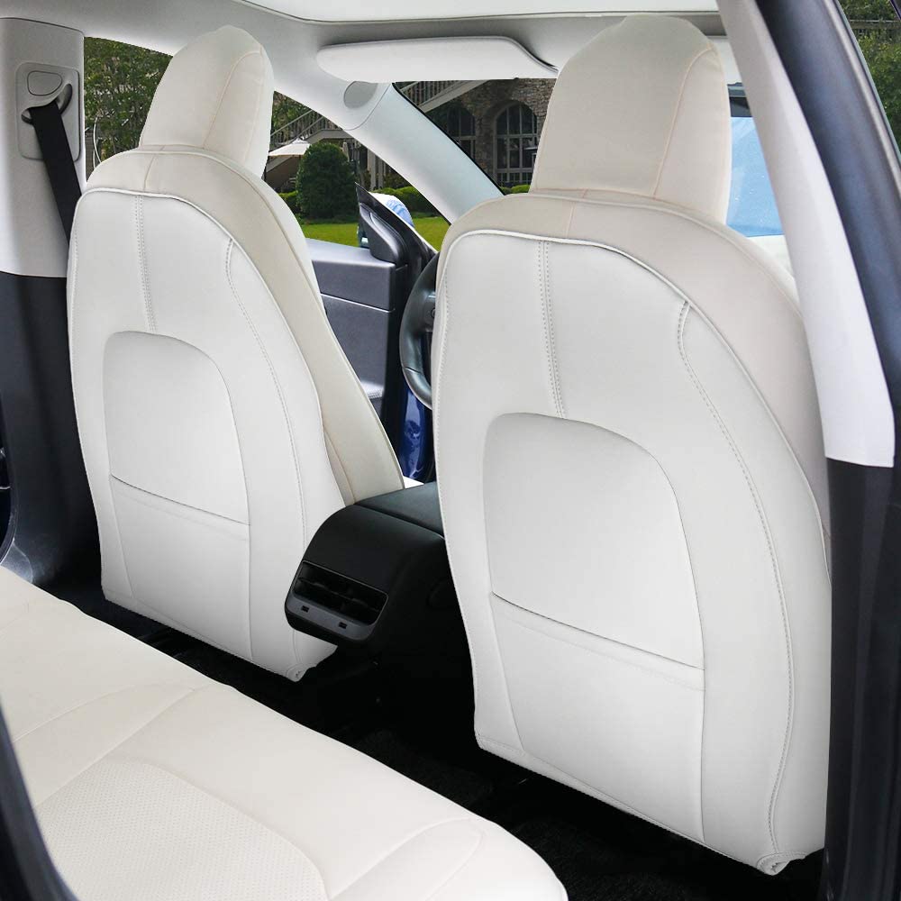 Lattice Leather Seat Back Protector for Tesla Model 3 & Model Y White