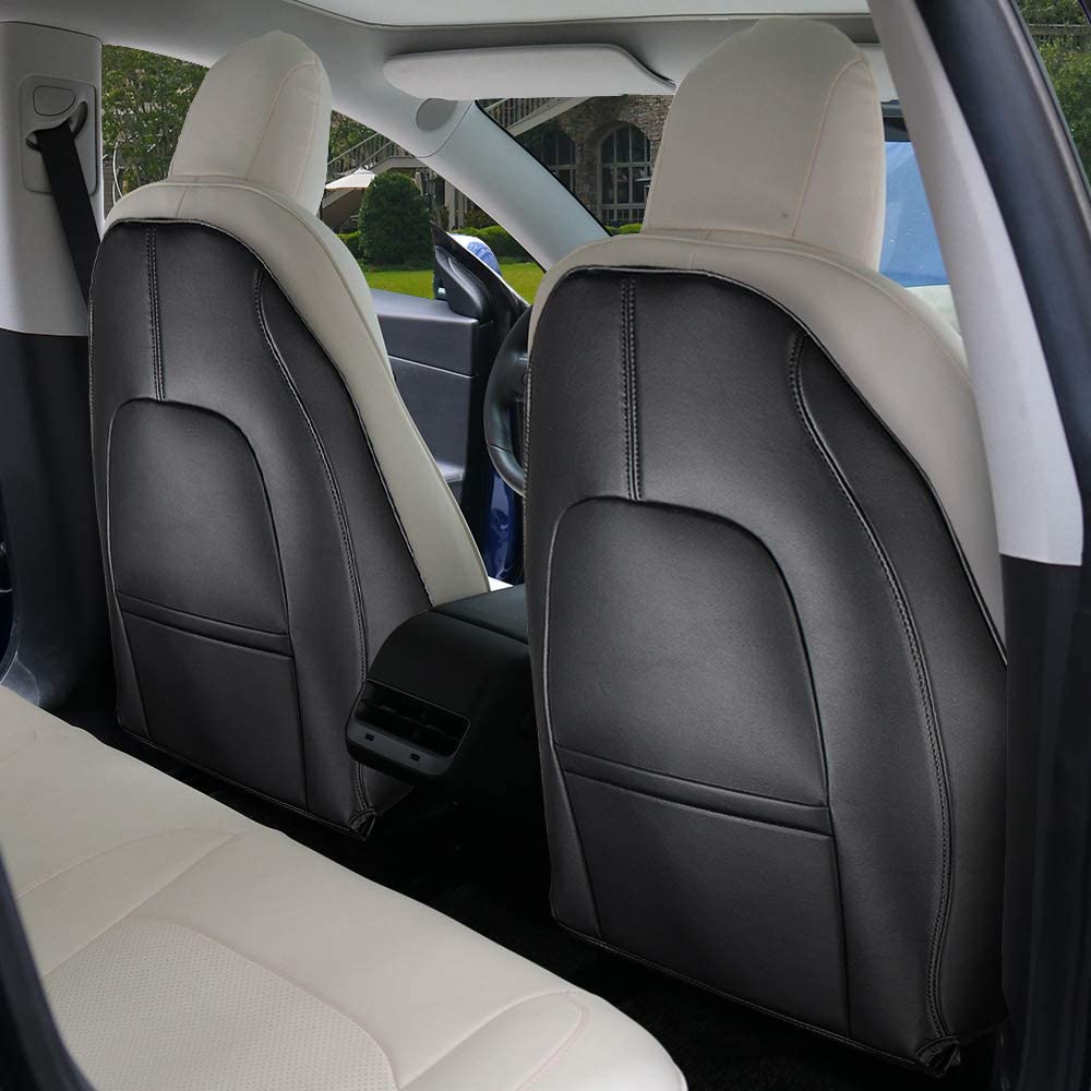 Lattice Leather Seat Back Protector for Tesla Model 3 & Model Y Black