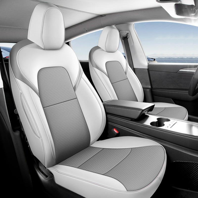 Leather Seat Covers for Tesla Model 3 & Model Y Moonlit White (Full Set for 5 Seats)