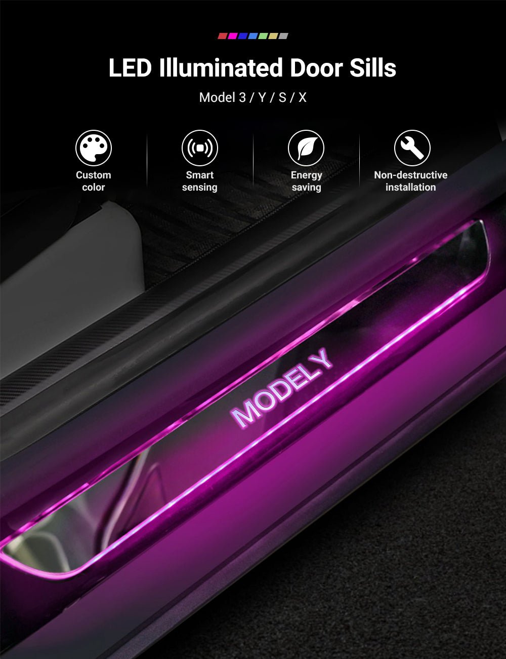 LED Colorful Lights illuminated Door Sills for Tesla Model Y/3/S/X
