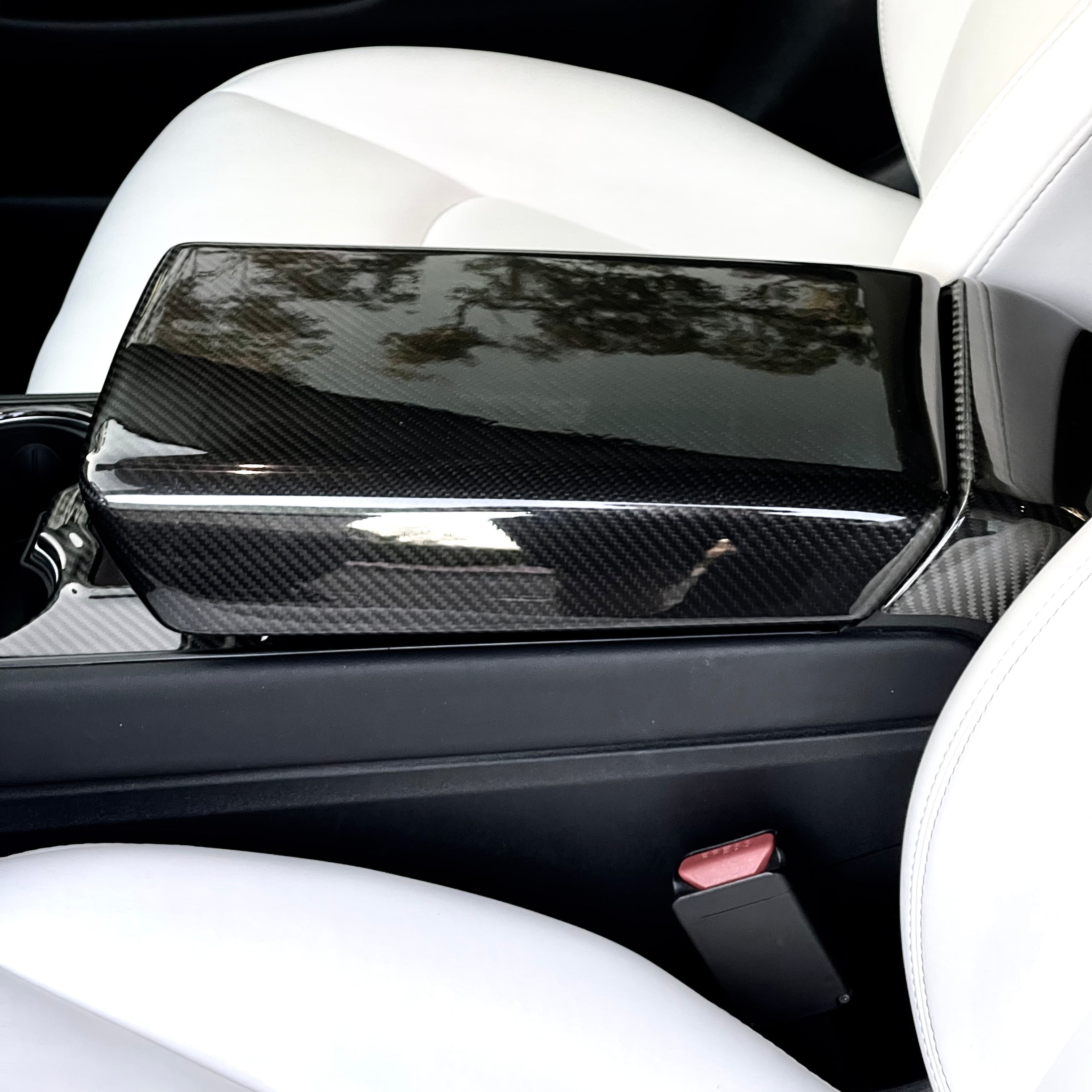 Dry Carbon Fiber Armrest Cover for Tesla Model 3/Y Glossy Model 3 2017-2023 & Model Y 2020-ON