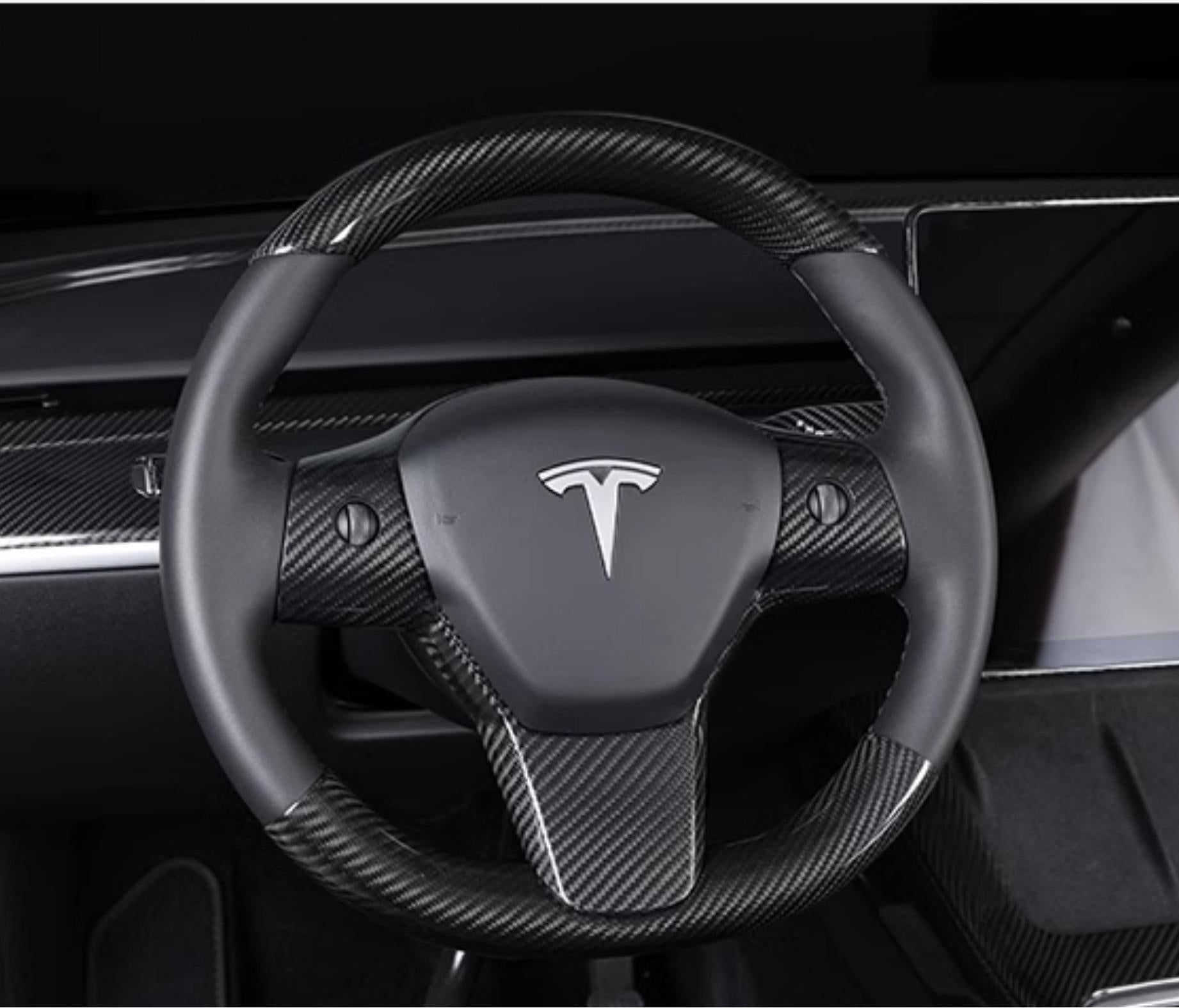 Carbon Fiber Steering Wheel Patch for Tesla Model 3/Y Glossy