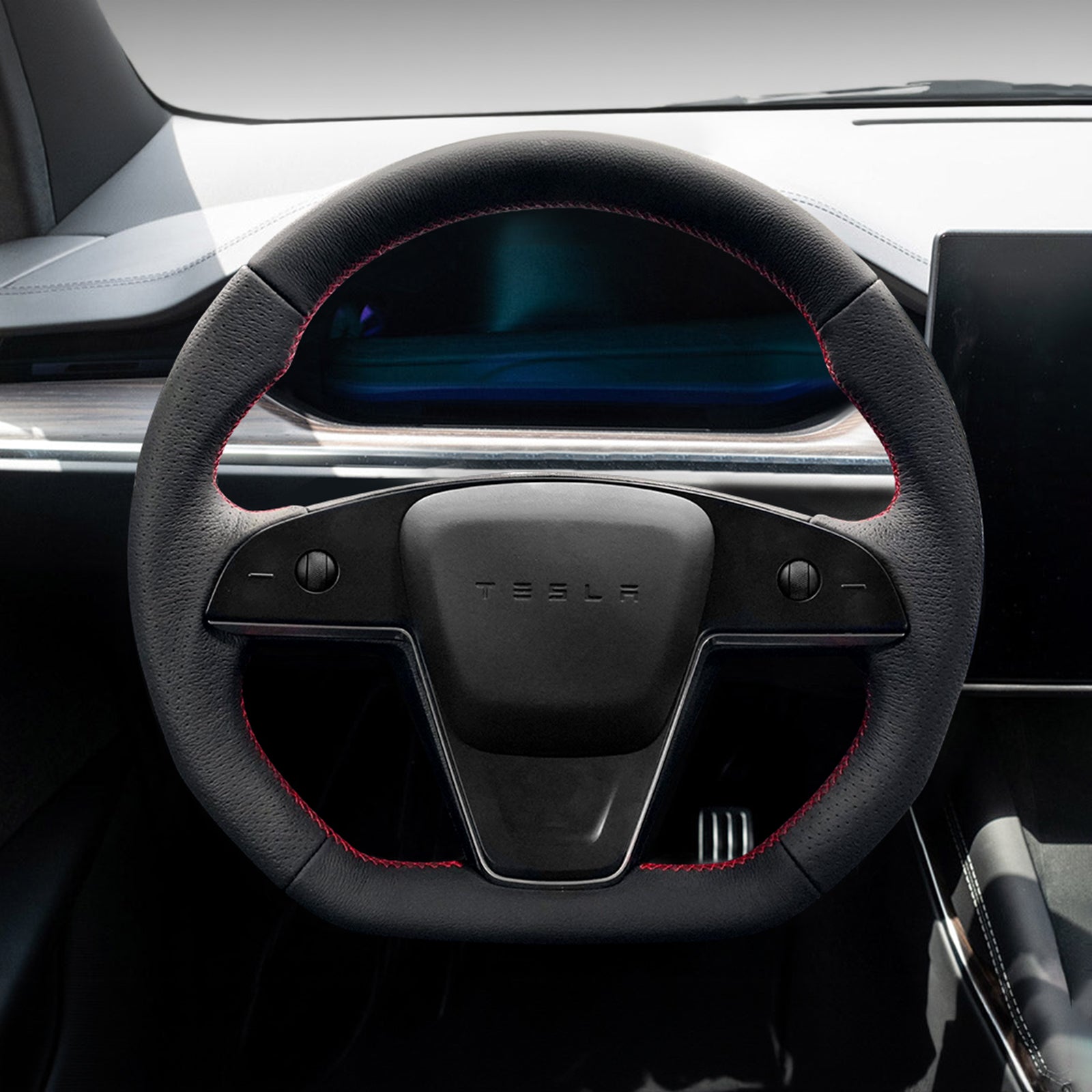 Plaid Round Steering Wheel Replacement for Tesla Model S / X 2021-2025