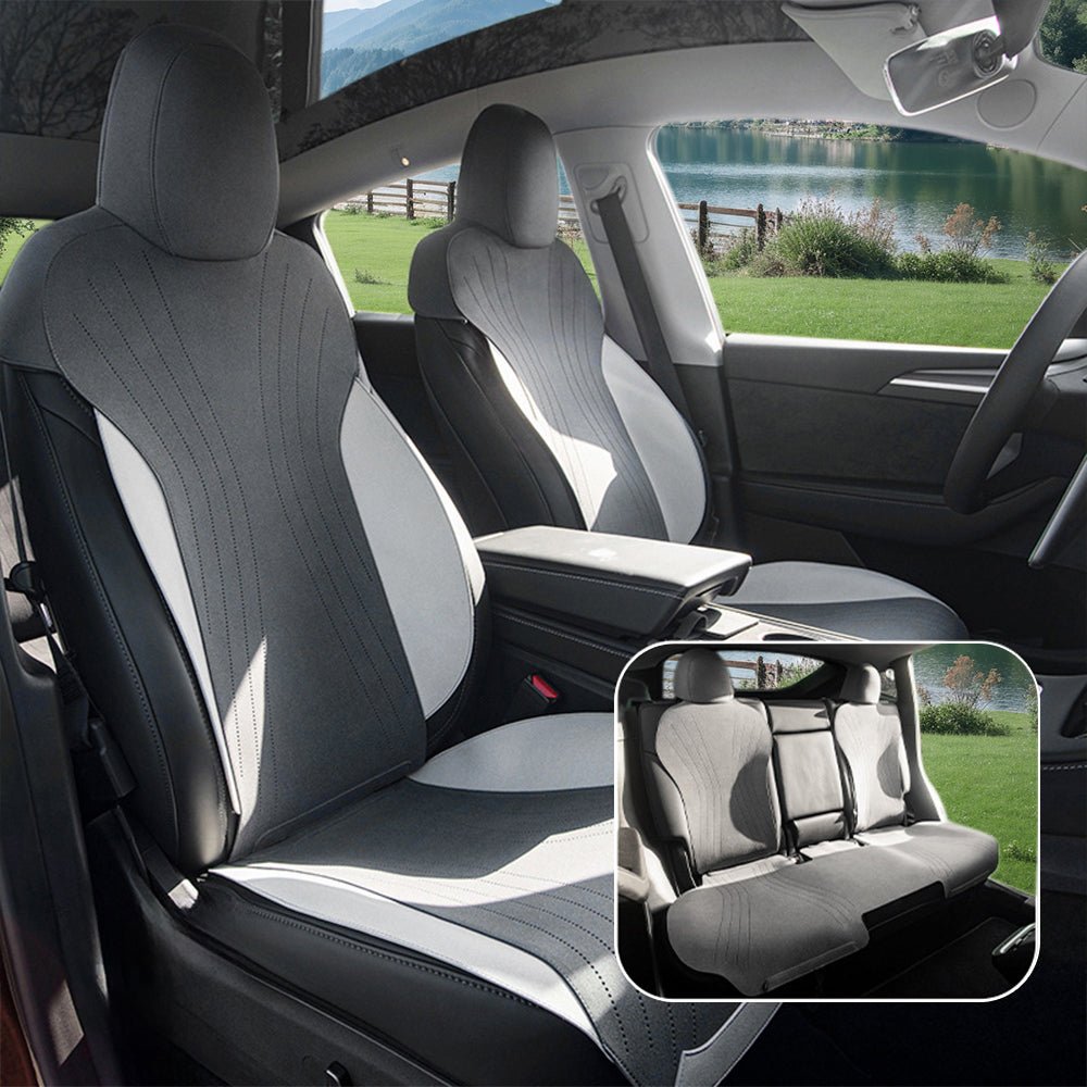 Suede Seat Covers for Tesla Model 3 & Model Y Dark Gray Standard Version