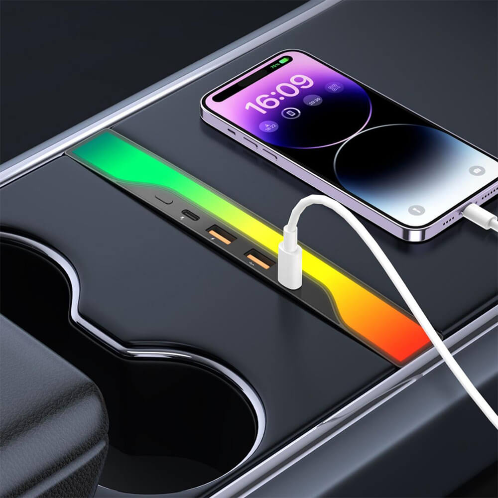 Center Console USB Hub with Ambient Lighting for Model 3 Highland/ Model Y Juniper