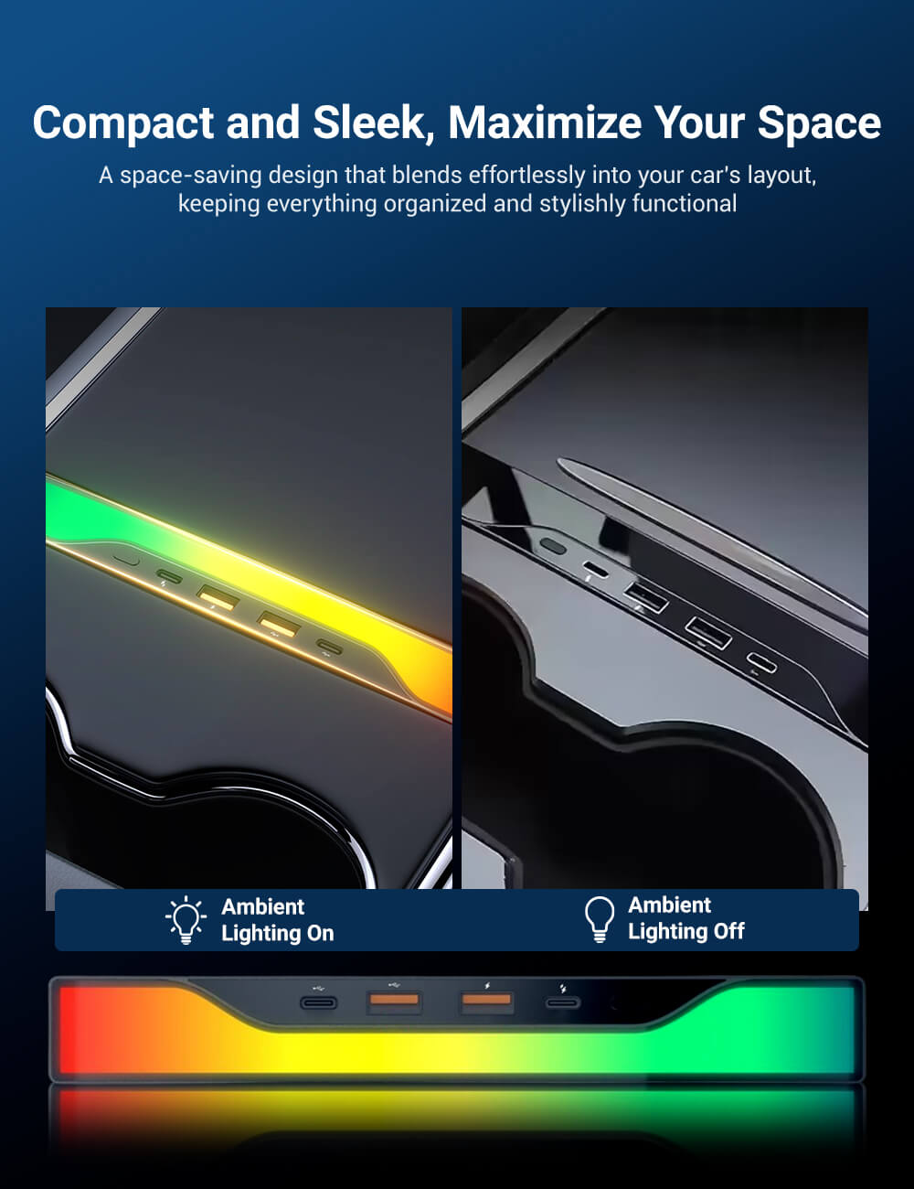 Center Console USB Hub with Ambient Lighting for Model 3 Highland/ Model Y Juniper
