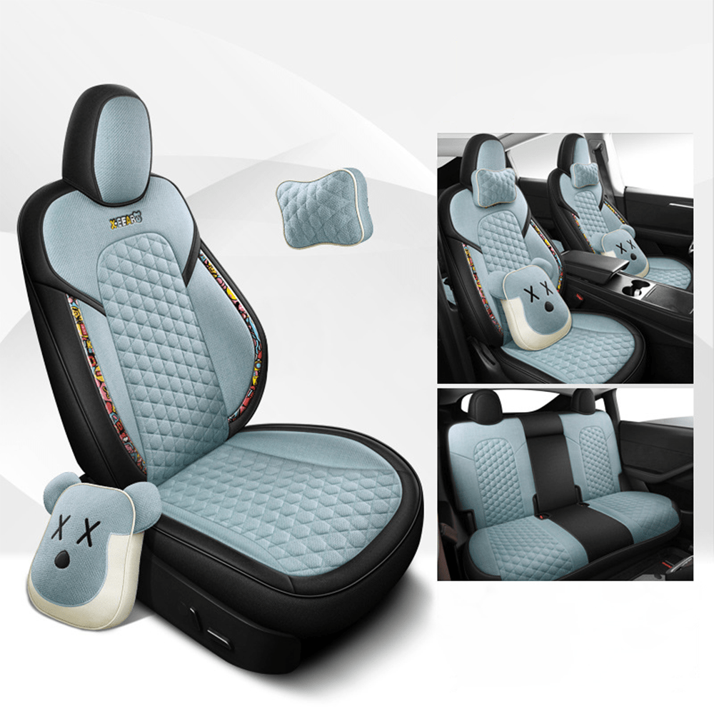 Cotton-Linen Seat Covers for Tesla Model 3 Model 3 (2017-2023.10) Sky Blue YES