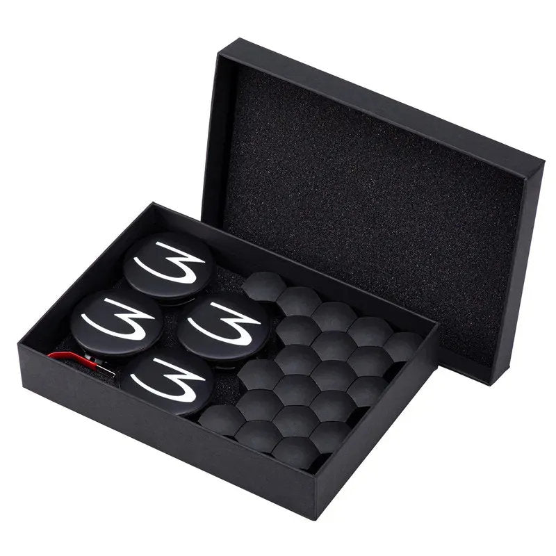 Tesla Model 3 Center Cap Kit (2017-Present) - Aero Wheel Cover Set w/ 3D Logo, Lug Nut Covers & Removal Tool