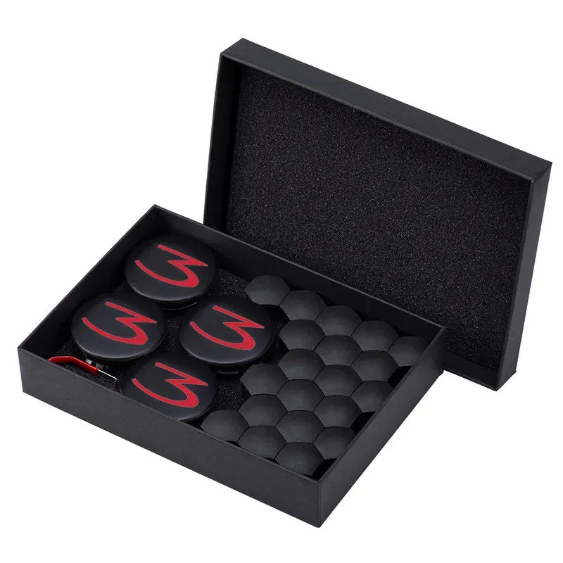 Tesla Model 3 Center Cap Kit (2017-Present) - Aero Wheel Cover Set w/ 3D Logo, Lug Nut Covers & Removal Tool