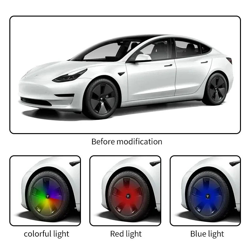 LED Wheel Light Covers for Tesla Center Caps - Compatible with Model S/3/X/Y (Set of 4) - Kinetic Lighting for Enhanced Safety and Style