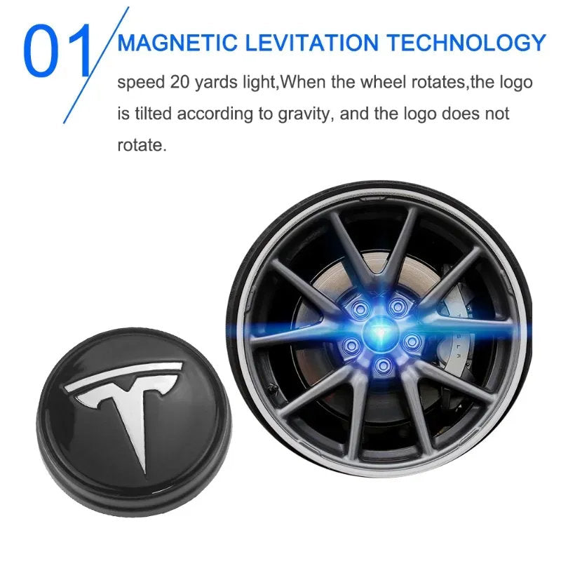 LED Wheel Light Covers for Tesla Center Caps - Compatible with Model S/3/X/Y (Set of 4) - Kinetic Lighting for Enhanced Safety and Style