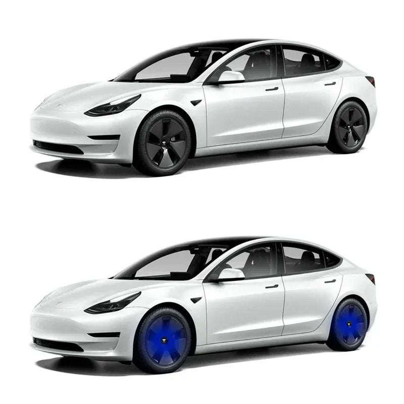 LED Wheel Light Covers for Tesla Center Caps - Compatible with Model S/3/X/Y (Set of 4) - Kinetic Lighting for Enhanced Safety and Style Blue Common to All Models