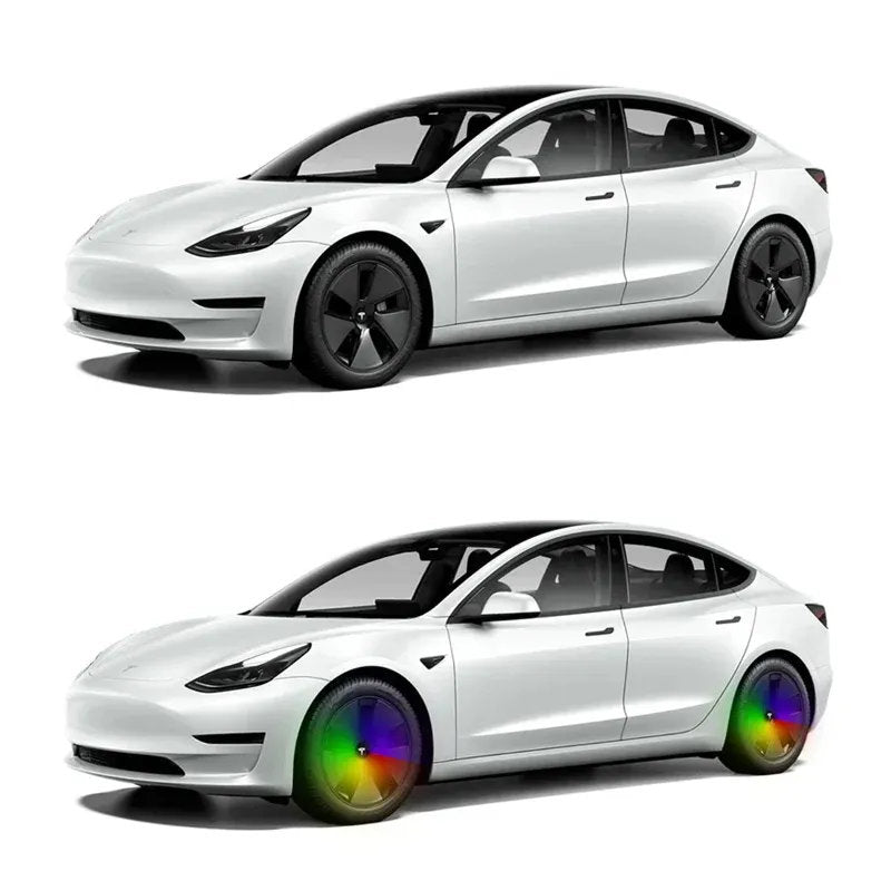 LED Wheel Light Covers for Tesla Center Caps - Compatible with Model S/3/X/Y (Set of 4) - Kinetic Lighting for Enhanced Safety and Style Rainbow Common to All Models