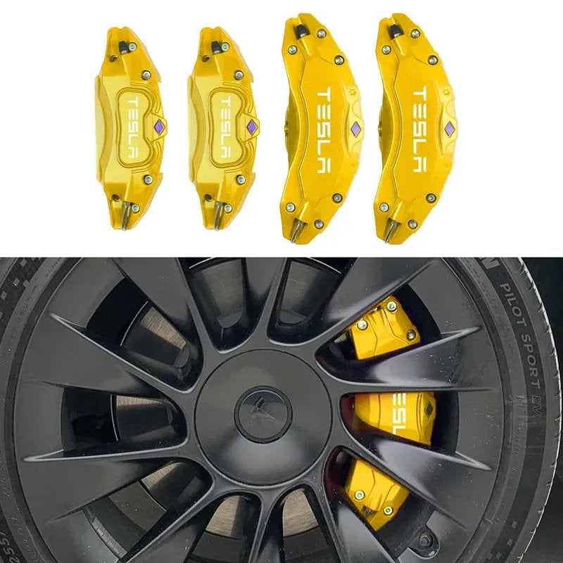 19"-22" Tesla Model X/S Brake Caliper Covers – Aluminum Alloy for 2018-2025 Models Yellow
