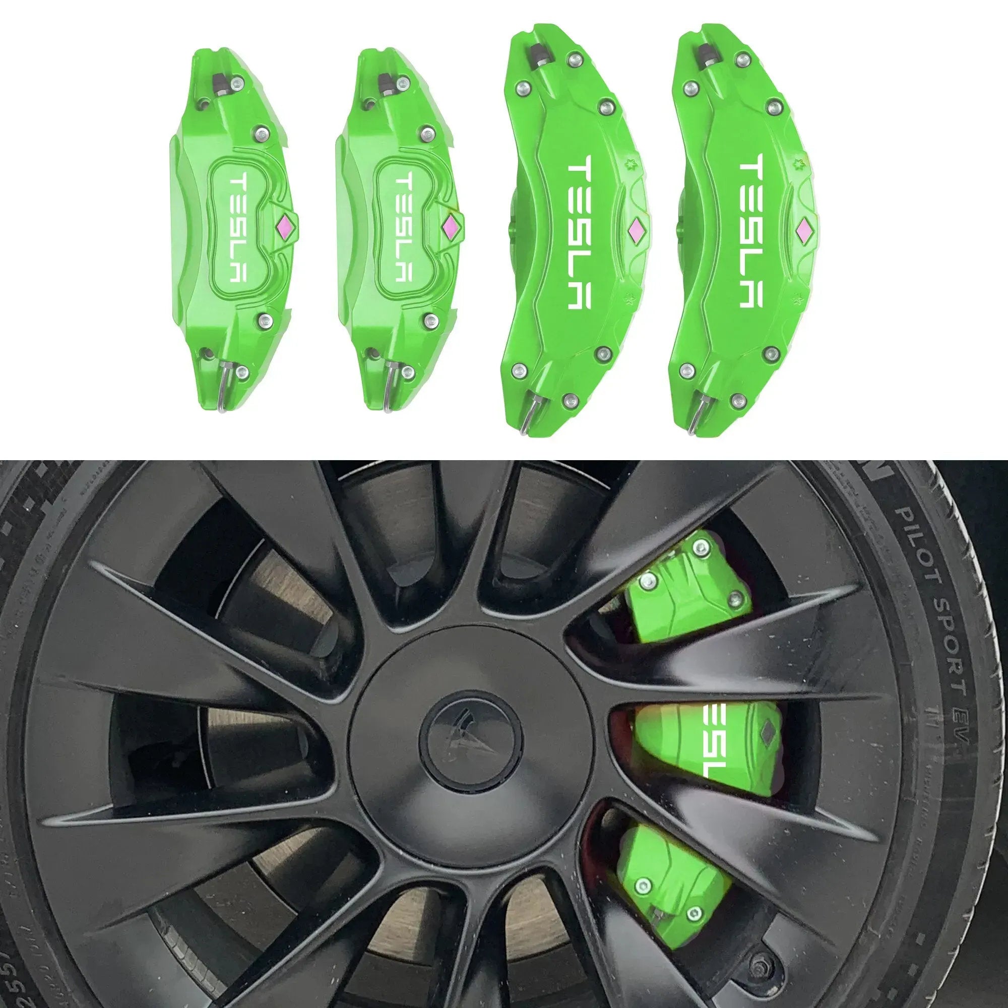 19"-22" Tesla Model X/S Brake Caliper Covers – Aluminum Alloy for 2018-2025 Models Green