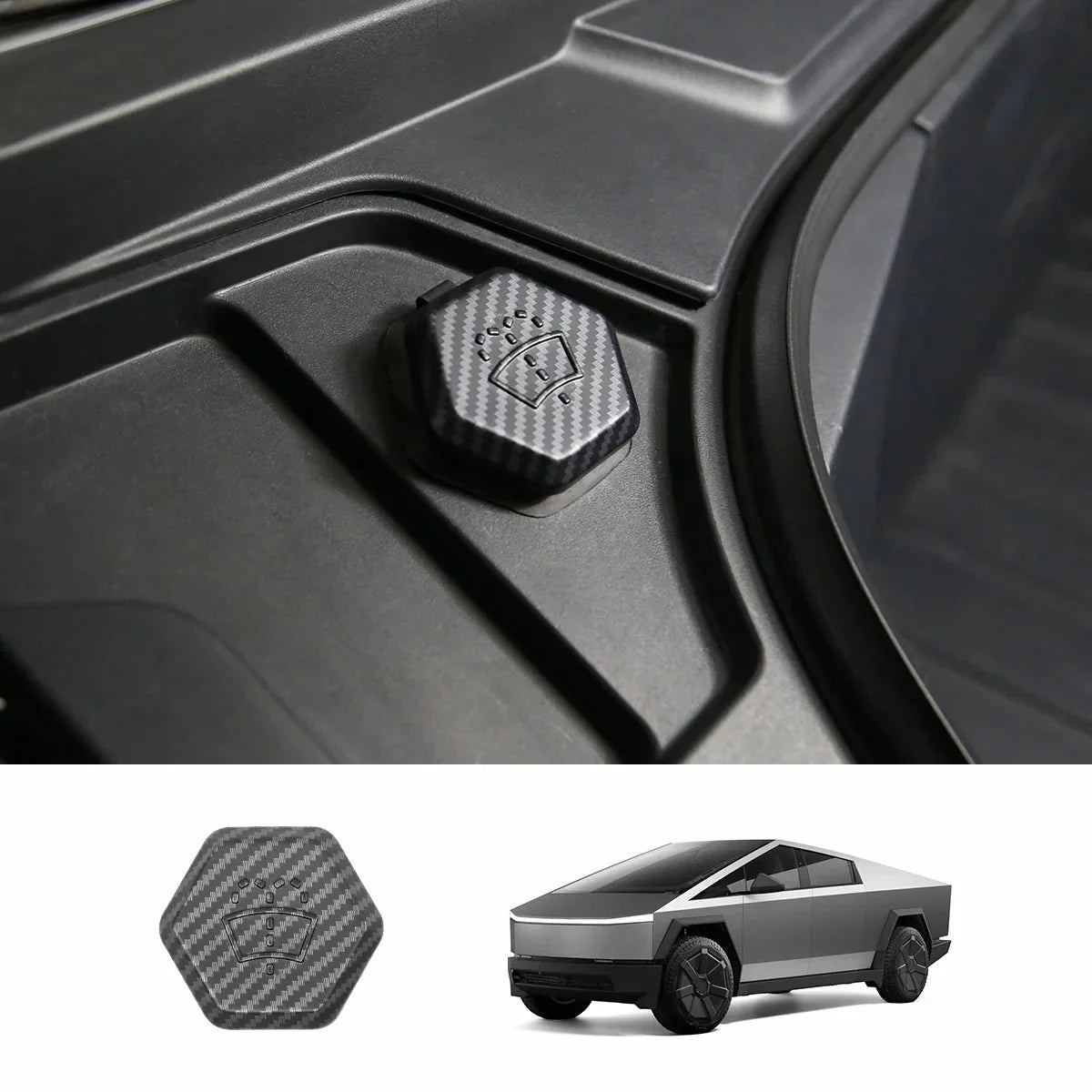 Windshield Washer Fluid Filler Cap Trim Cover for Tesla Cybertruck Carbon Fiber Pattern (ABS)