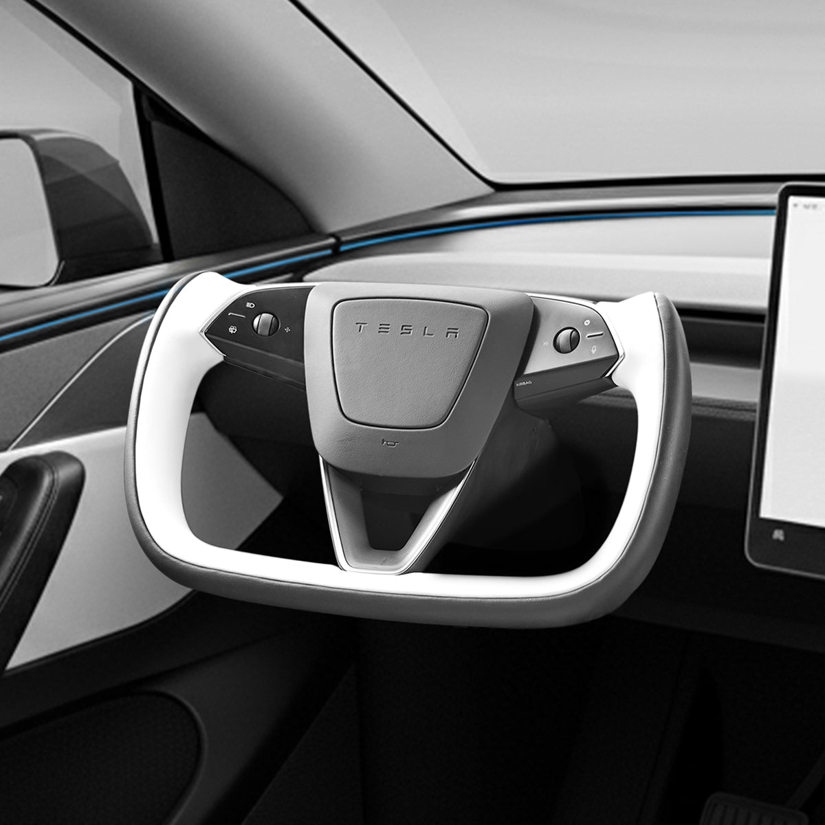 Yoke Steering Wheel for Model 3 Highland / Model Y Juniper White & Black