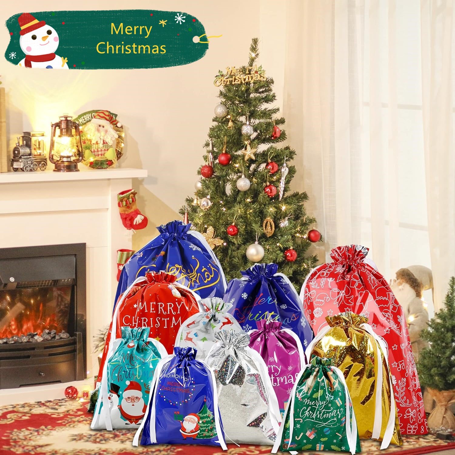 New Reusable Christmas Drawstrings Gift Bags