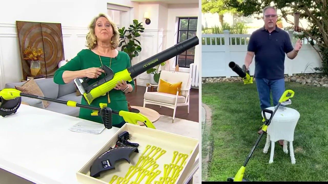 Sun Joe 24V Cordless Jet Blower and Grass Trimmer Bundle on QVC