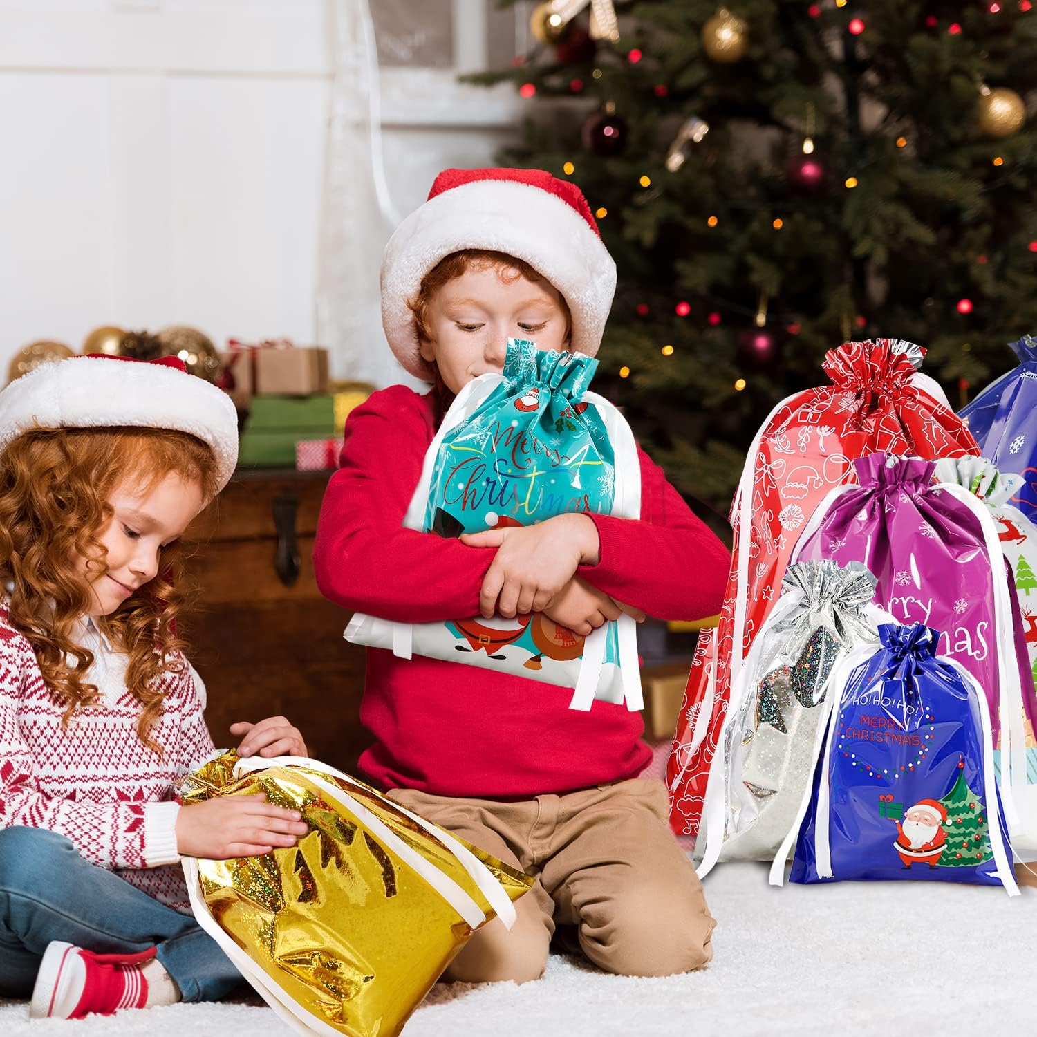 New Reusable Christmas Drawstrings Gift Bags