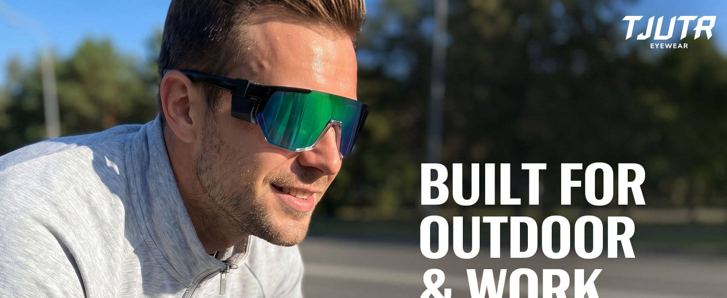 TJUTR ANSI Z87.1 safety polarized sports wrap around sunglasses for outdoor