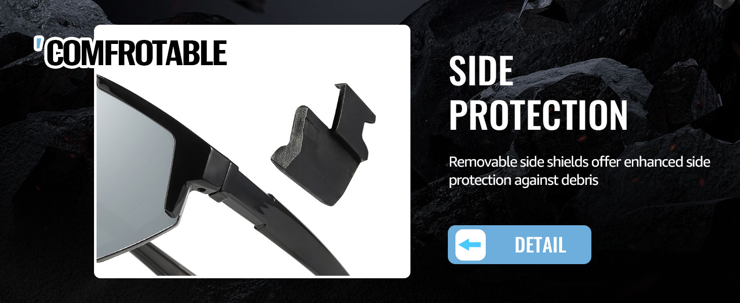 Sunglasses with removable side shields, offering enhanced side protection and againsting debris