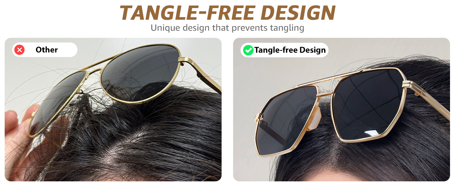 tangle-free design geometric aviator sunglasses