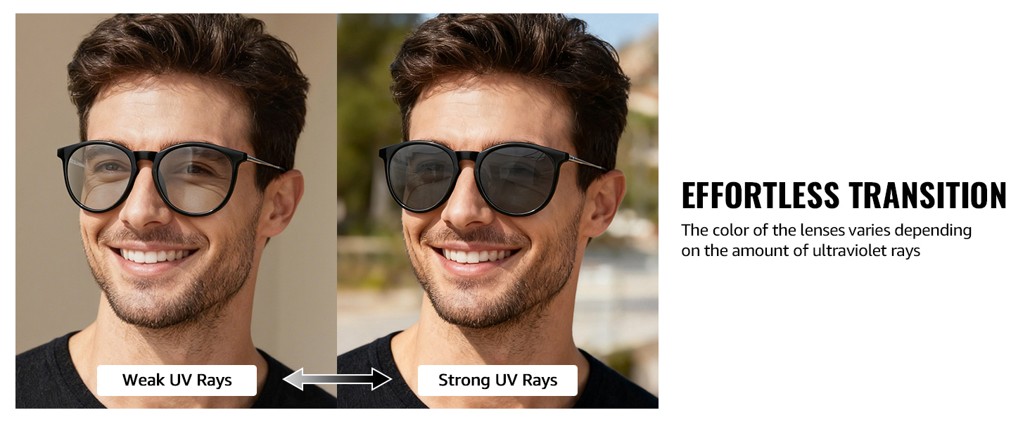 photochromic sunglasses, depending on the amount of UV rays