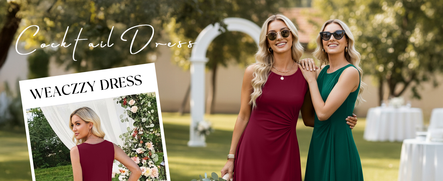 Summer Dresses Sleeveless Ruched Waist A Line High Low Midi Cocktail Dress