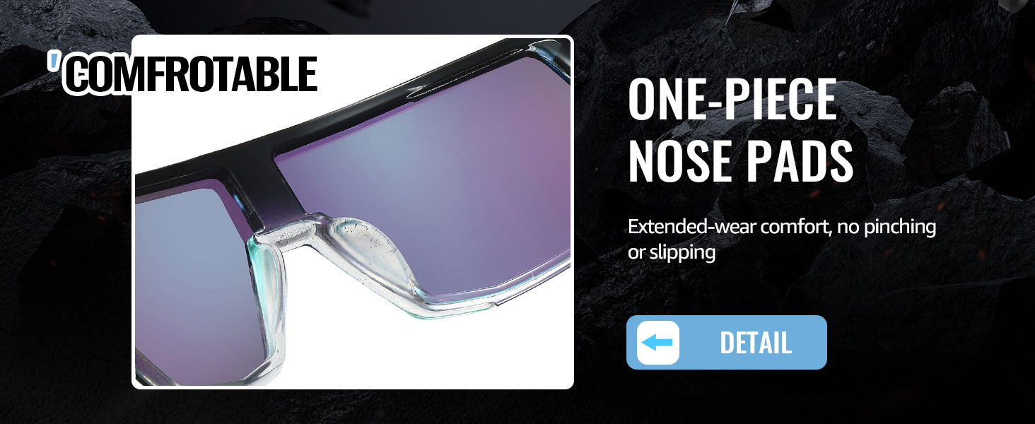Sunglasses with one-piece nose pads, extended-wear comfort，no pinching or slipping