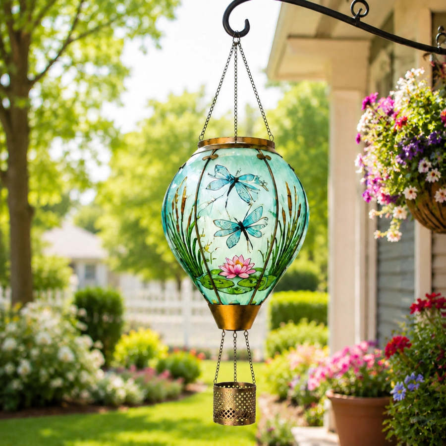 Dragonfly & Lotus Hot Air Balloon Solar Lantern