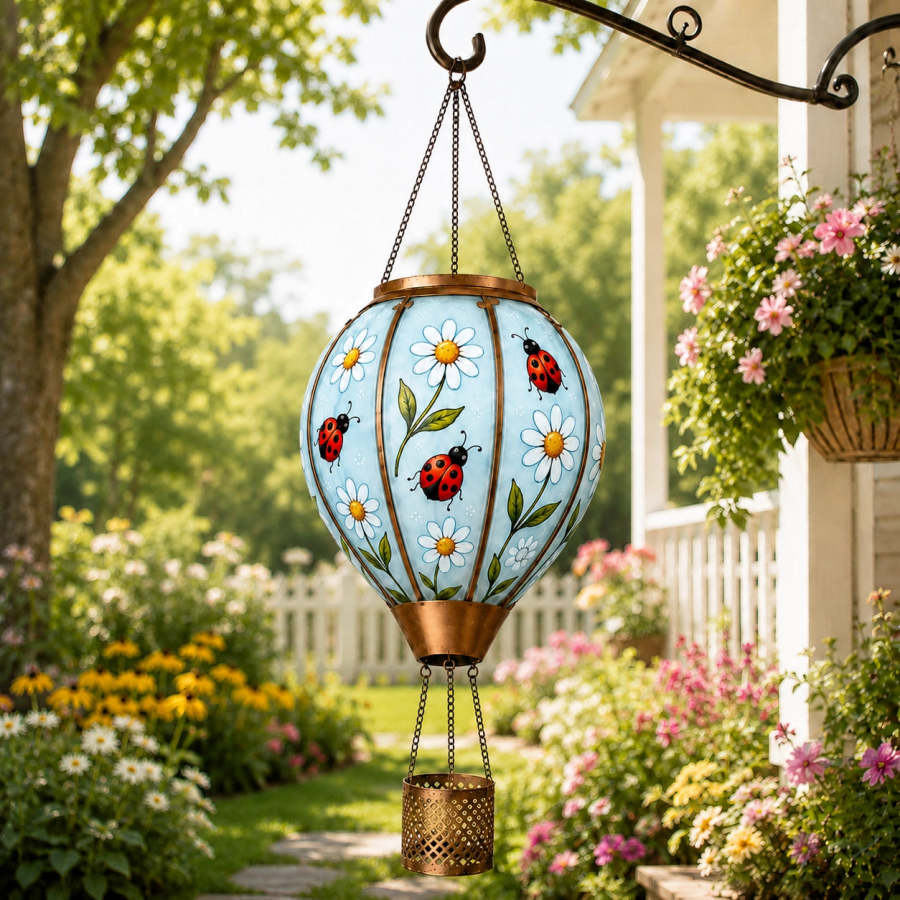 Ladybug & Garden Hot Air Balloon Solar Lantern