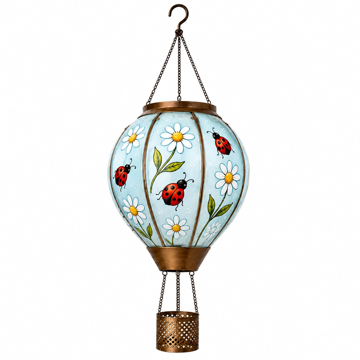 Ladybug hot air balloon solar lantern hand painted glass design