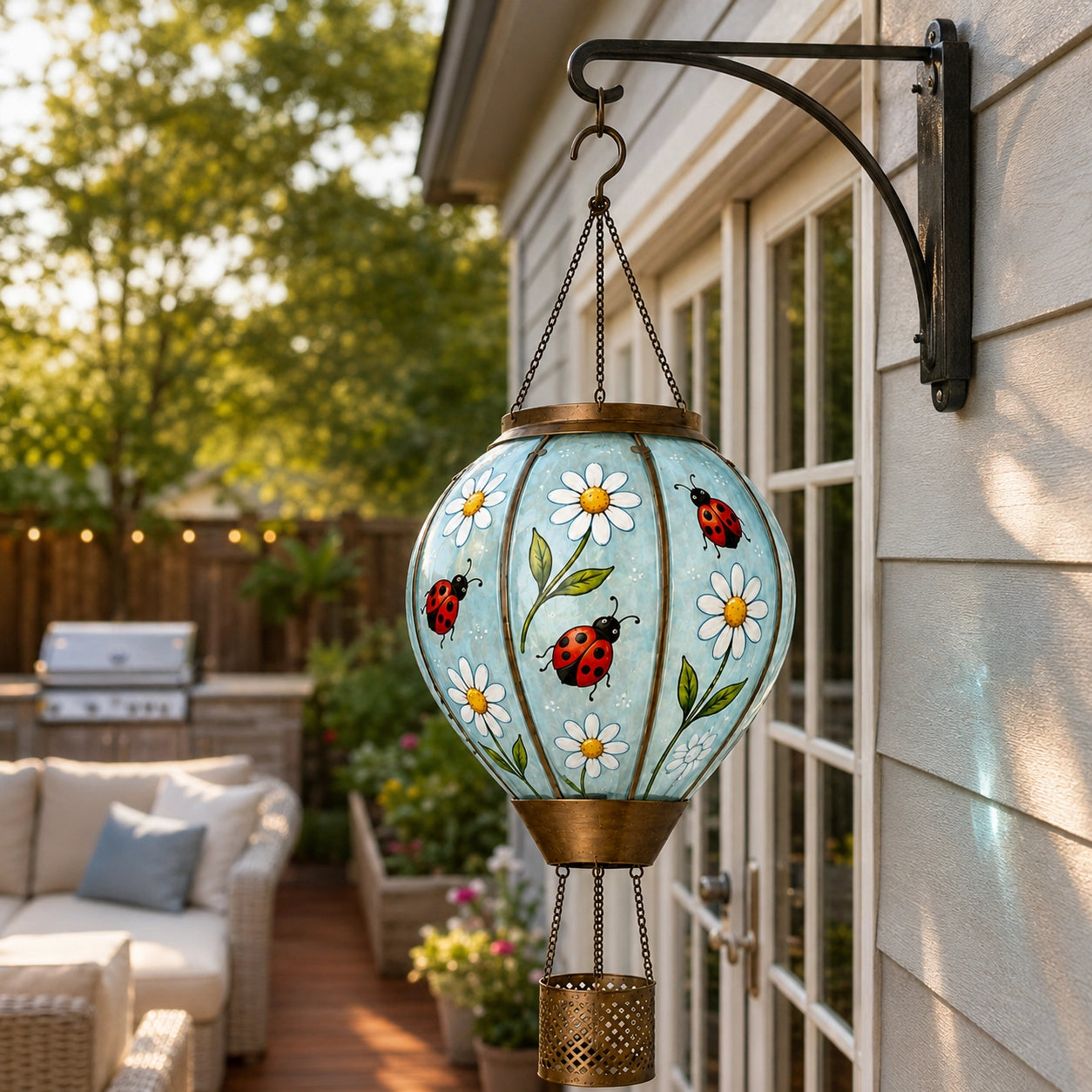 Ladybug hot air balloon solar lantern outdoor porch decoration