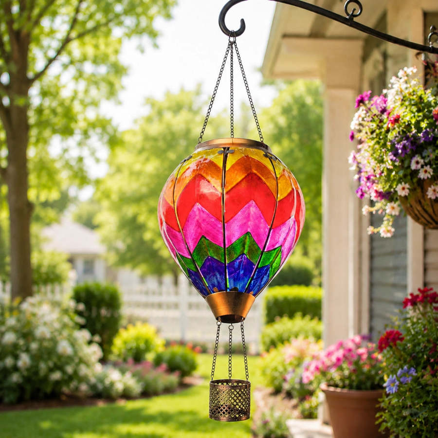 Hot Air Balloon Solar Lantern With Flame Effect