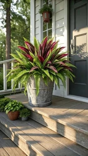 Artificial greenery mixed with live plants