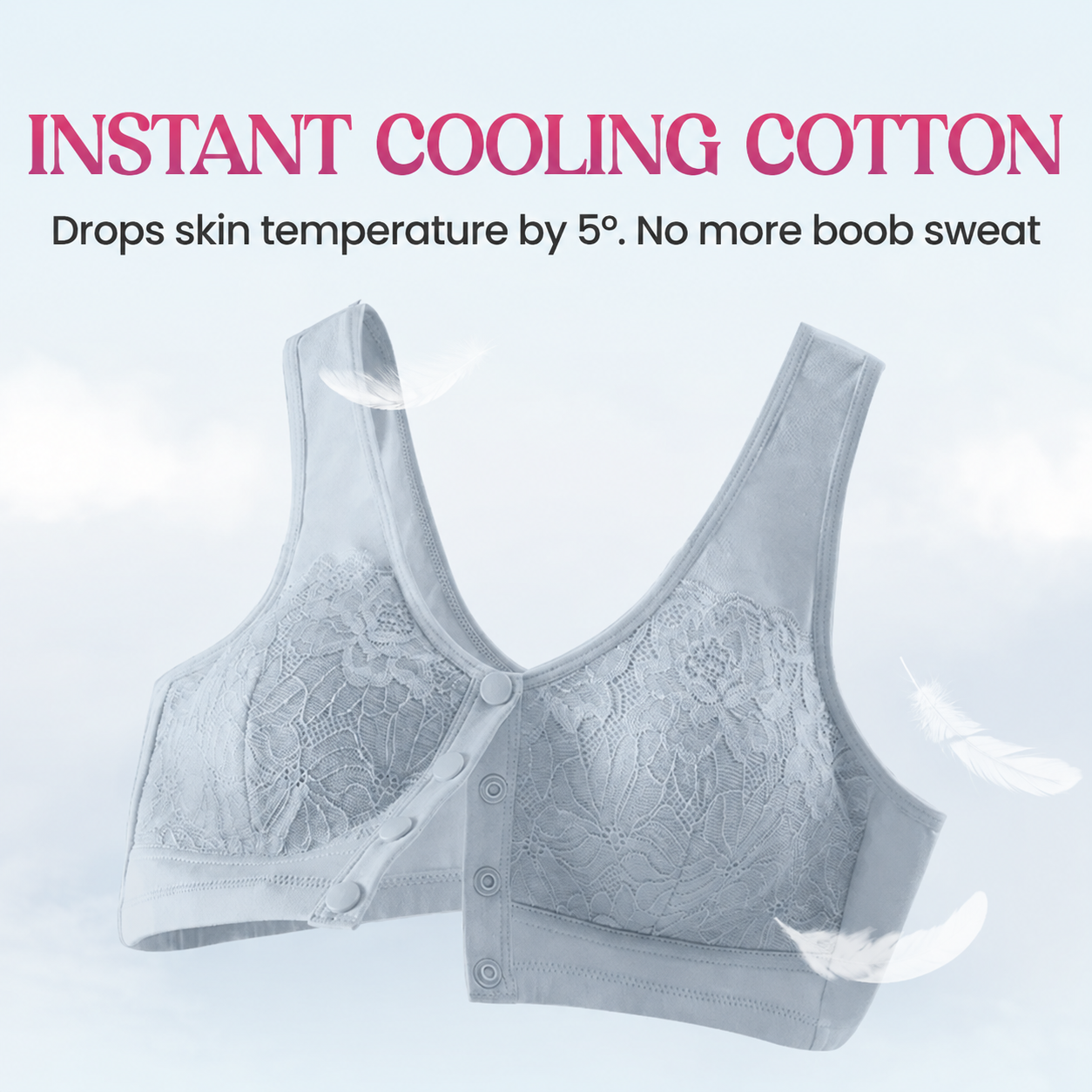 Light blue lace bra with opened front snap closure