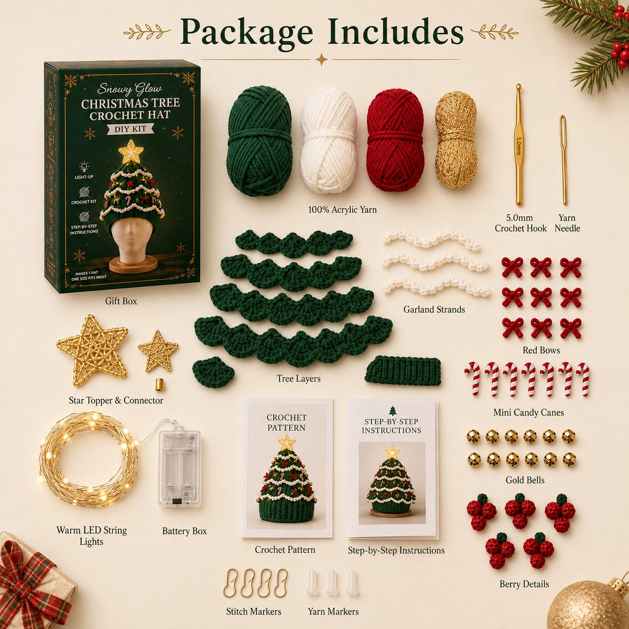 Weihnachtsbaum-Häkelmützen-DIY-Set