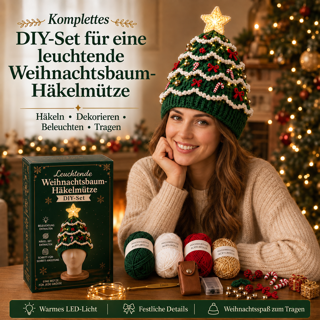 🔥 Black-Friday-Angebot: 49 % Rabatt – Komplettes leuchtendes Weihnachtsbaum-Häkelmützen-DIY-Set