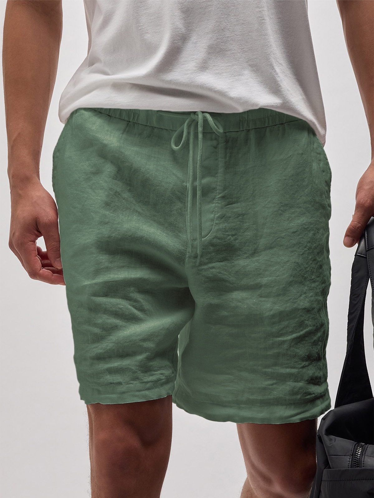 Herren Leinen Komfort Schnürung Elastischer Bund Alltagliche Freizeit Shorts mit Seitentaschen