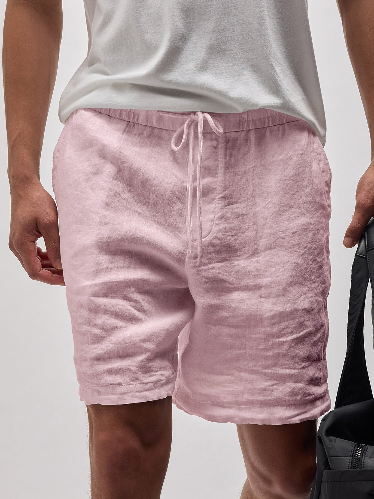 Herren Leinen Komfort Schnürung Elastischer Bund Alltagliche Freizeit Shorts mit Seitentaschen