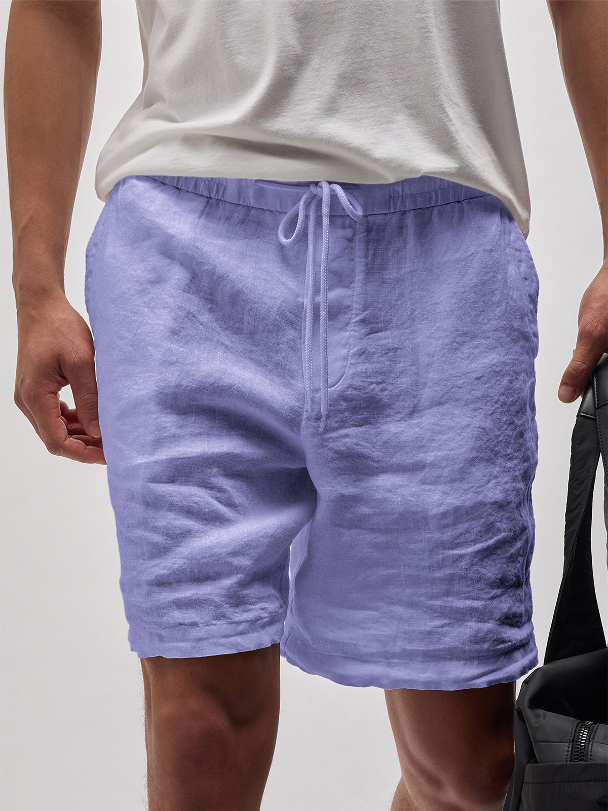Herren Leinen Komfort Schnürung Elastischer Bund Alltagliche Freizeit Shorts mit Seitentaschen