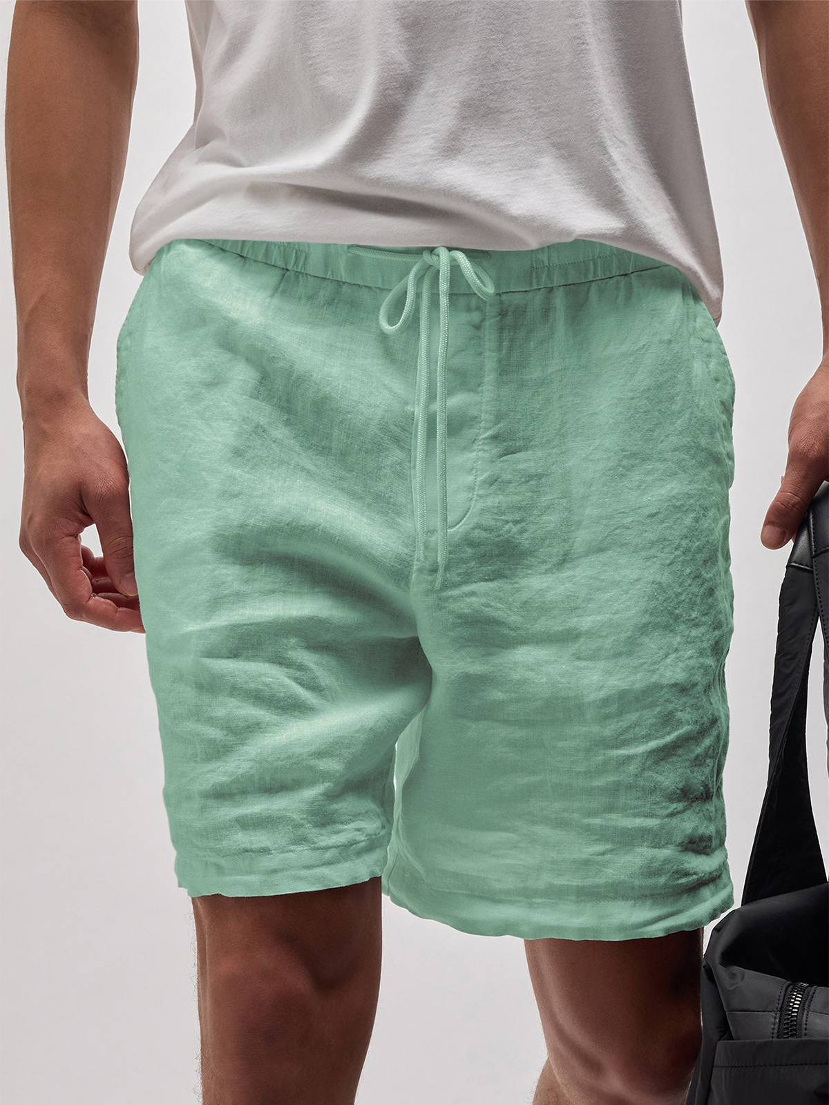 Herren Leinen Komfort Schnürung Elastischer Bund Alltagliche Freizeit Shorts mit Seitentaschen