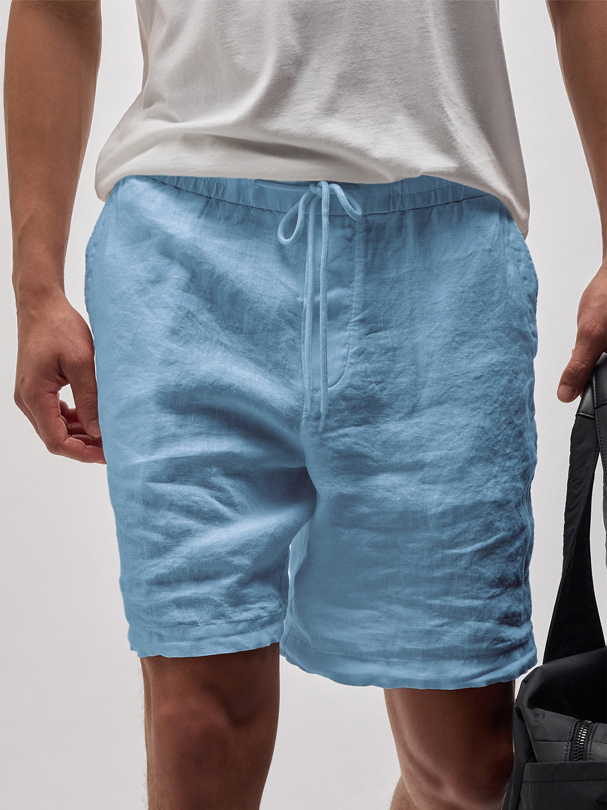 Herren Leinen Komfort Schnürung Elastischer Bund Alltagliche Freizeit Shorts mit Seitentaschen