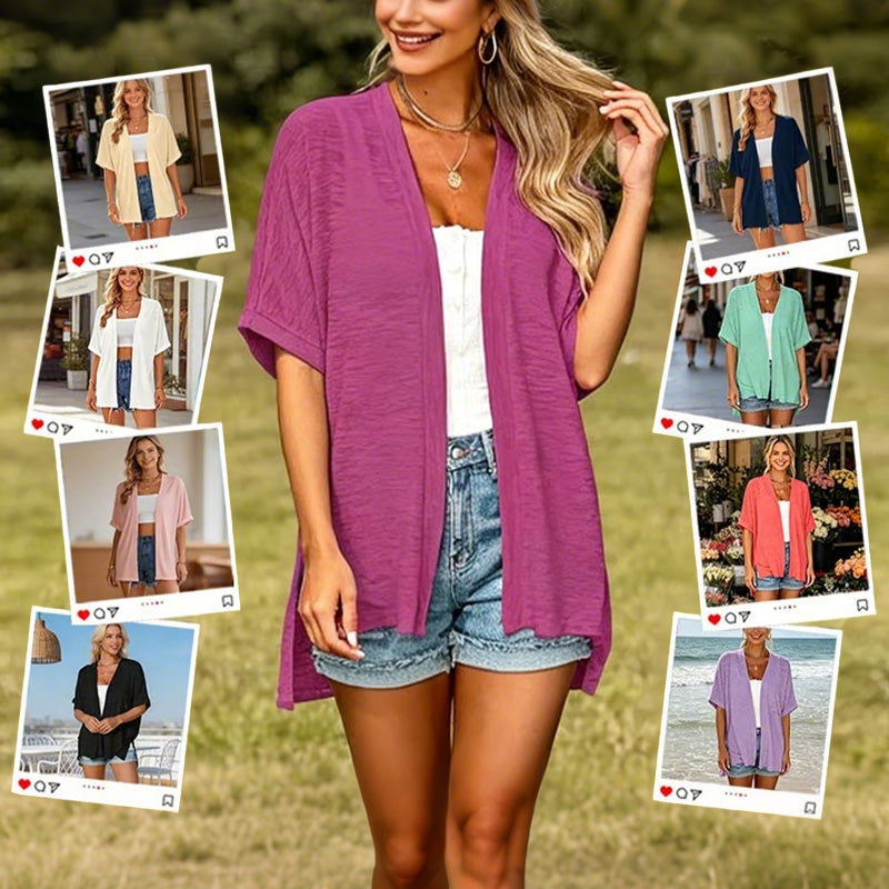 Short-sleeved casual solid coat - front view