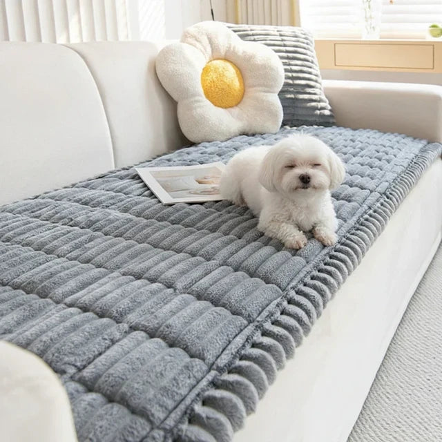 Plush Quilted Non-Slip Pet Sofa Protector Cover - front view