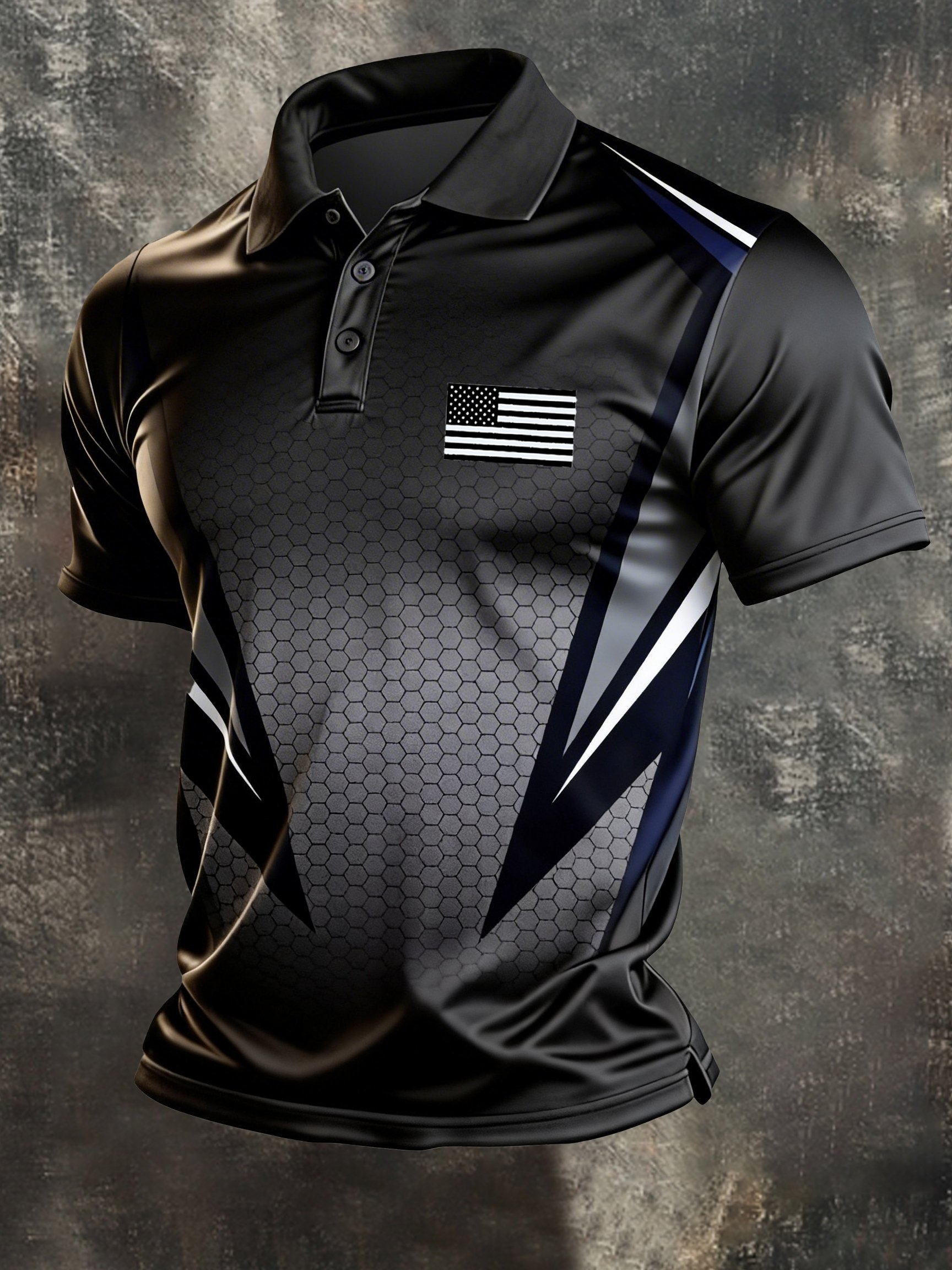 Men's Retro Patriot Color Block Polo Collar Short Sleeve - front view